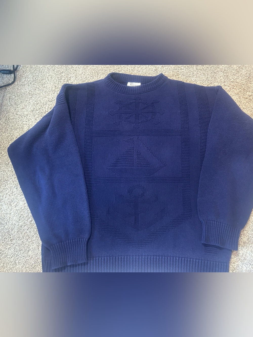 Vintage Kenny Rogers Blue Nautical Knit Crewneck Sweater USA Made Size Large
